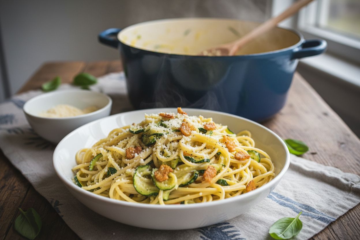 Carbonara végétarienne aux courgettes