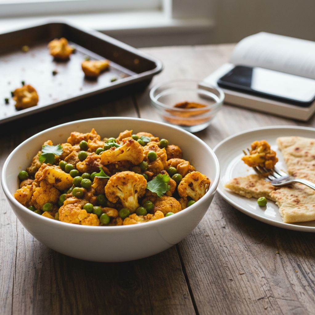Curry de chou-fleur rôti et petits pois (masala rapide)