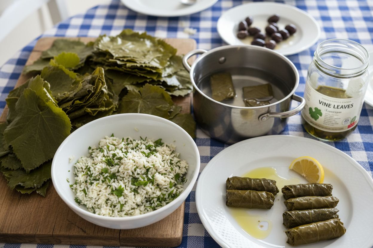 Dolmas grecs (feuilles de vigne farcies au riz)