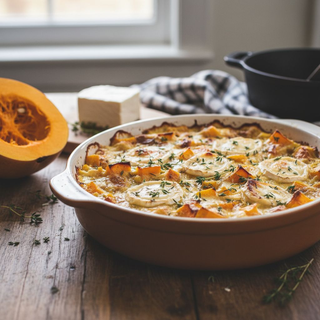 Gratin de courge butternut et chèvre sans béchamel