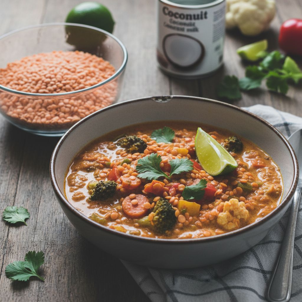 Lentille corail lait coco legumes curry