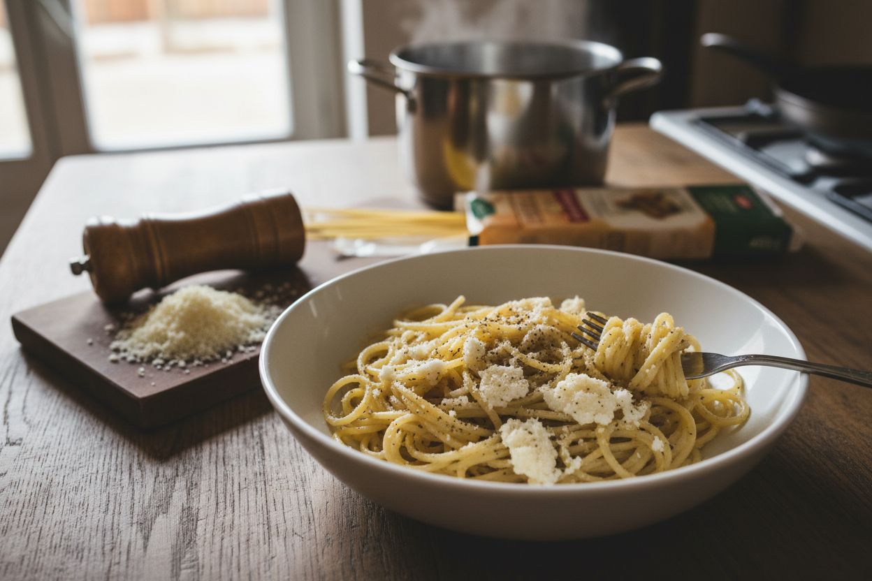 Pâtes cacio e pepe végétariennes
