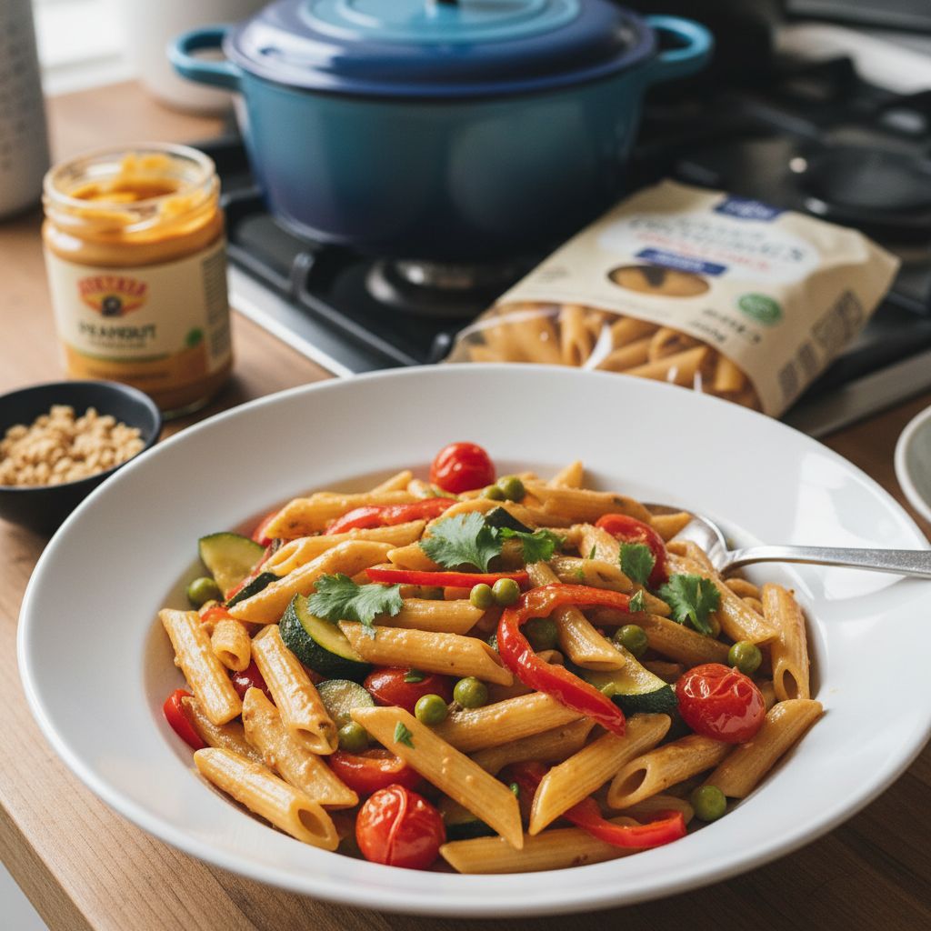 Penne petits legumes beurre de cacahuete