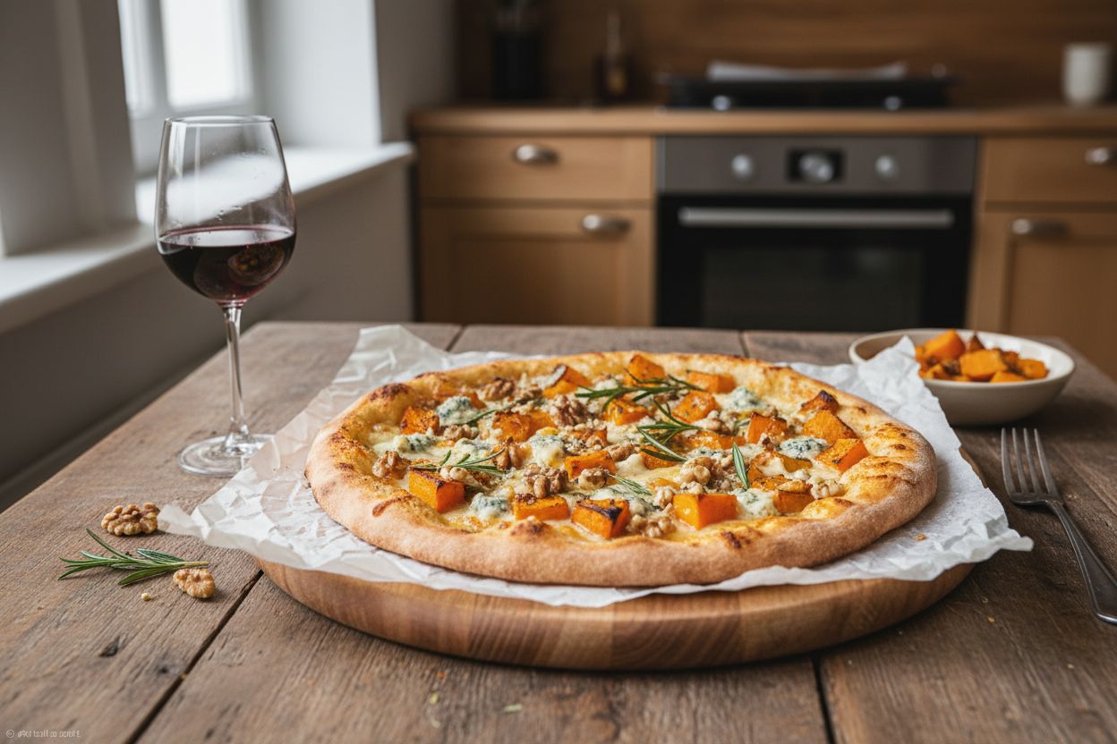 Pizza à la courge rôtie, gorgonzola & noix