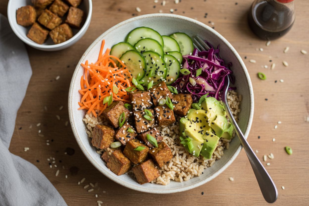 Poke bowl végétarien au tempeh mariné (facile)