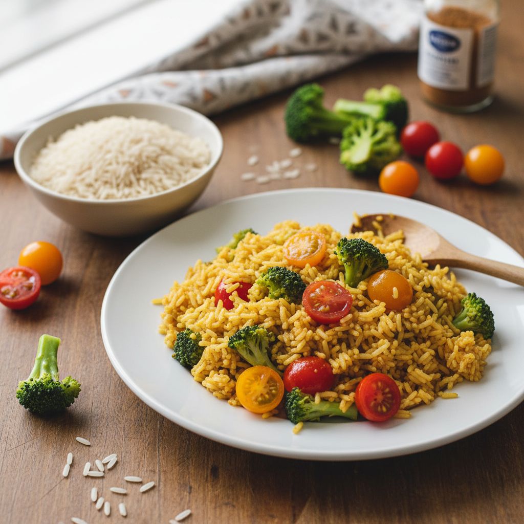 Riz pilaf curry aux brocolis tomates cerises