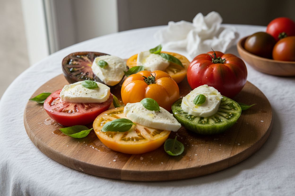 Salade caprese aux tomates anciennes