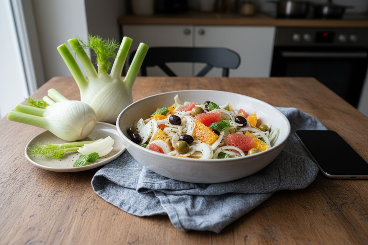 Salade de fenouil, agrumes et olives