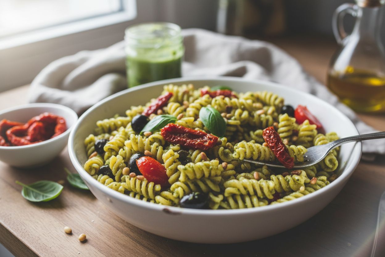 Salade de pâtes au pesto et tomates séchées