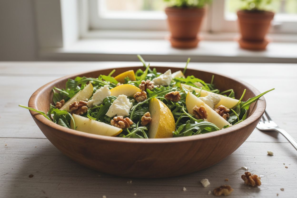 Salade de roquette, poires et noix