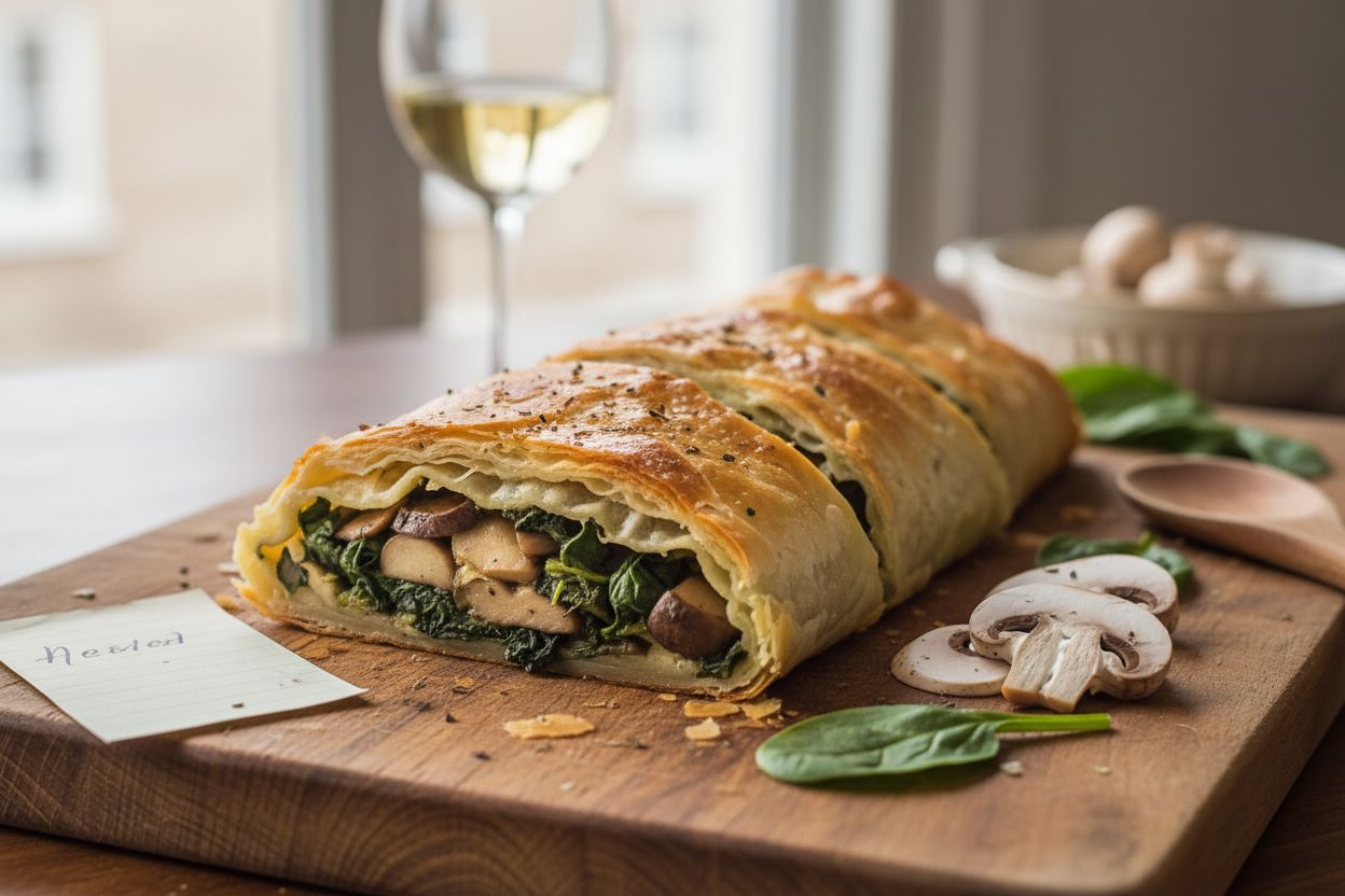 Strudel salé aux champignons et épinards