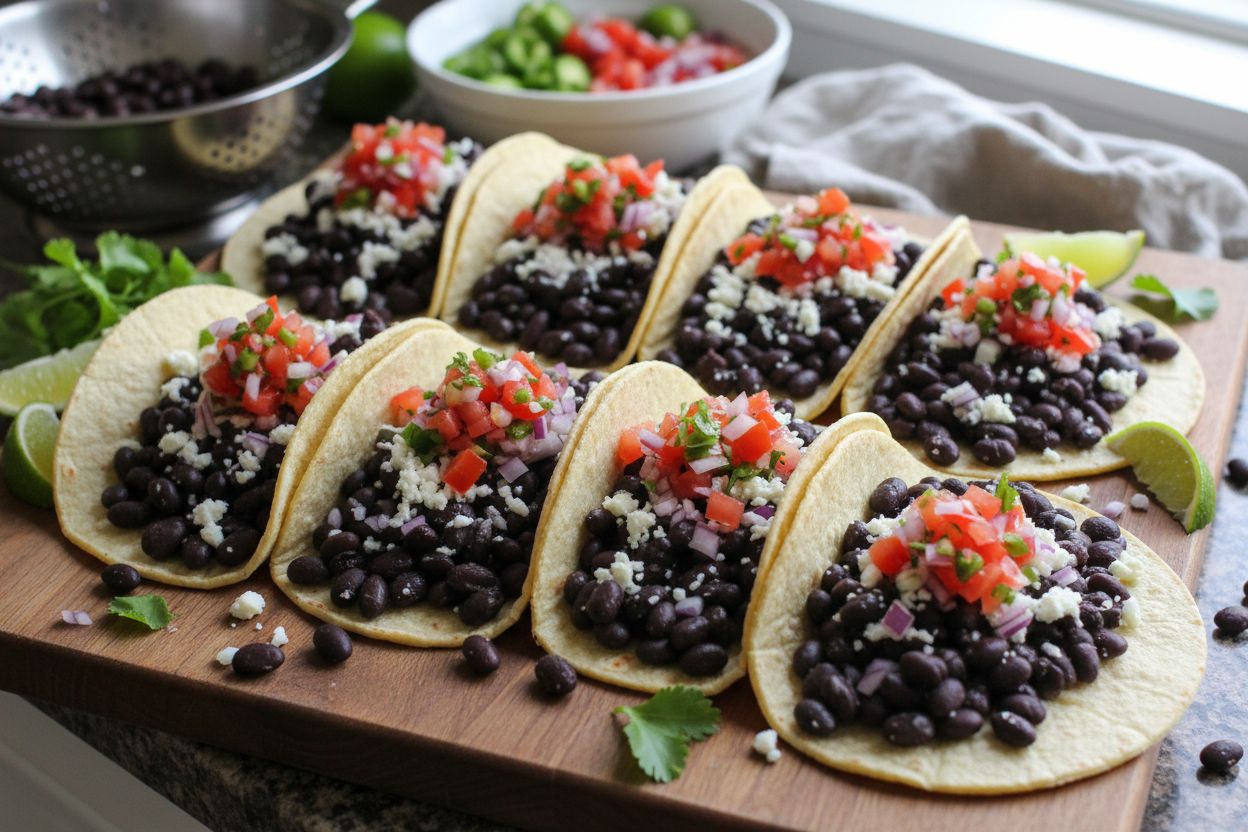 Tacos végétariens de haricots noirs, salsa rapide
