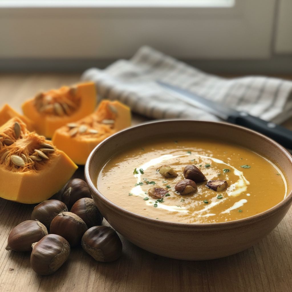 Velouté de potimarron et châtaignes