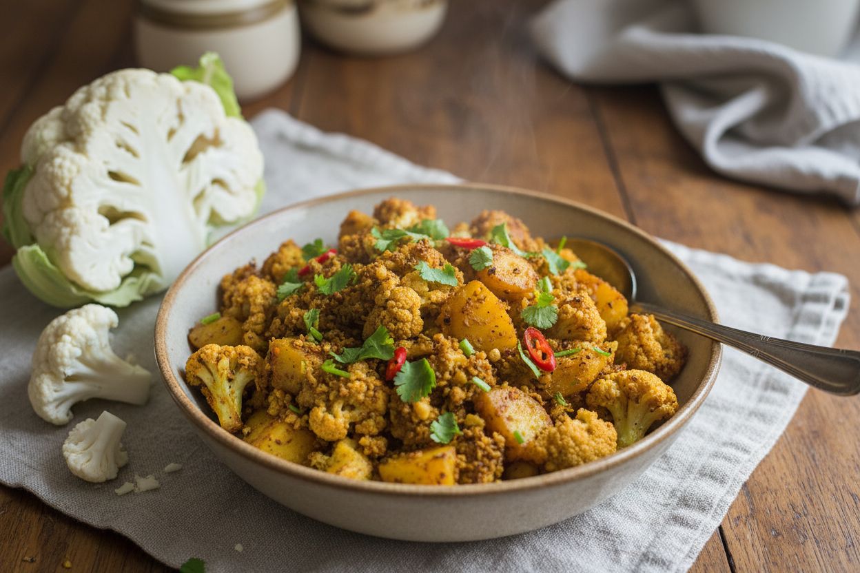 Aloo gobi indien (chou-fleur et pommes de terre épicés) terminé