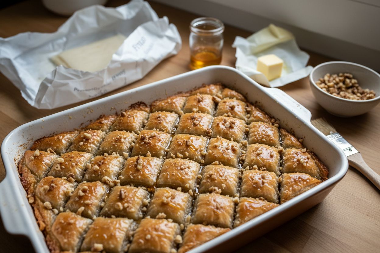 Baklava aux noix et miel terminé