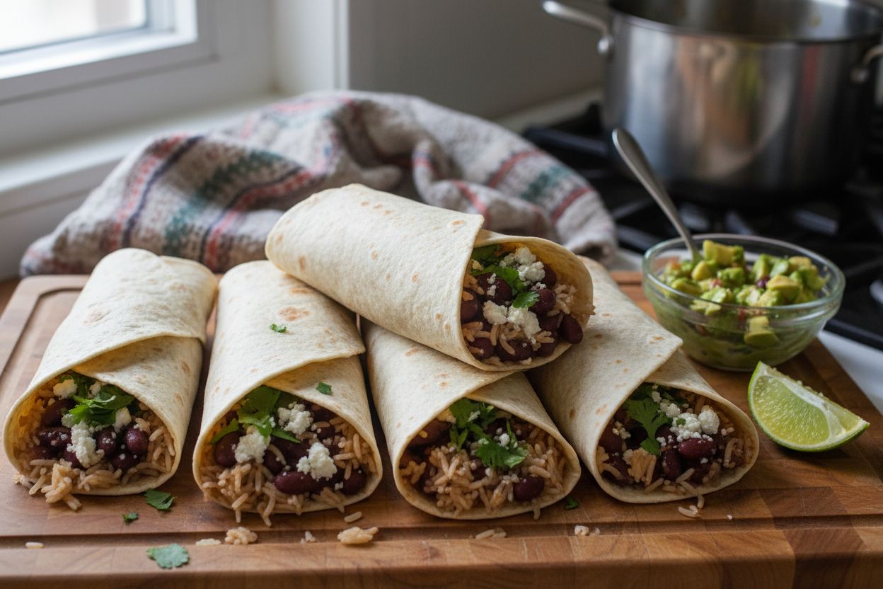 Burritos végétariens au riz et haricots rouges terminé