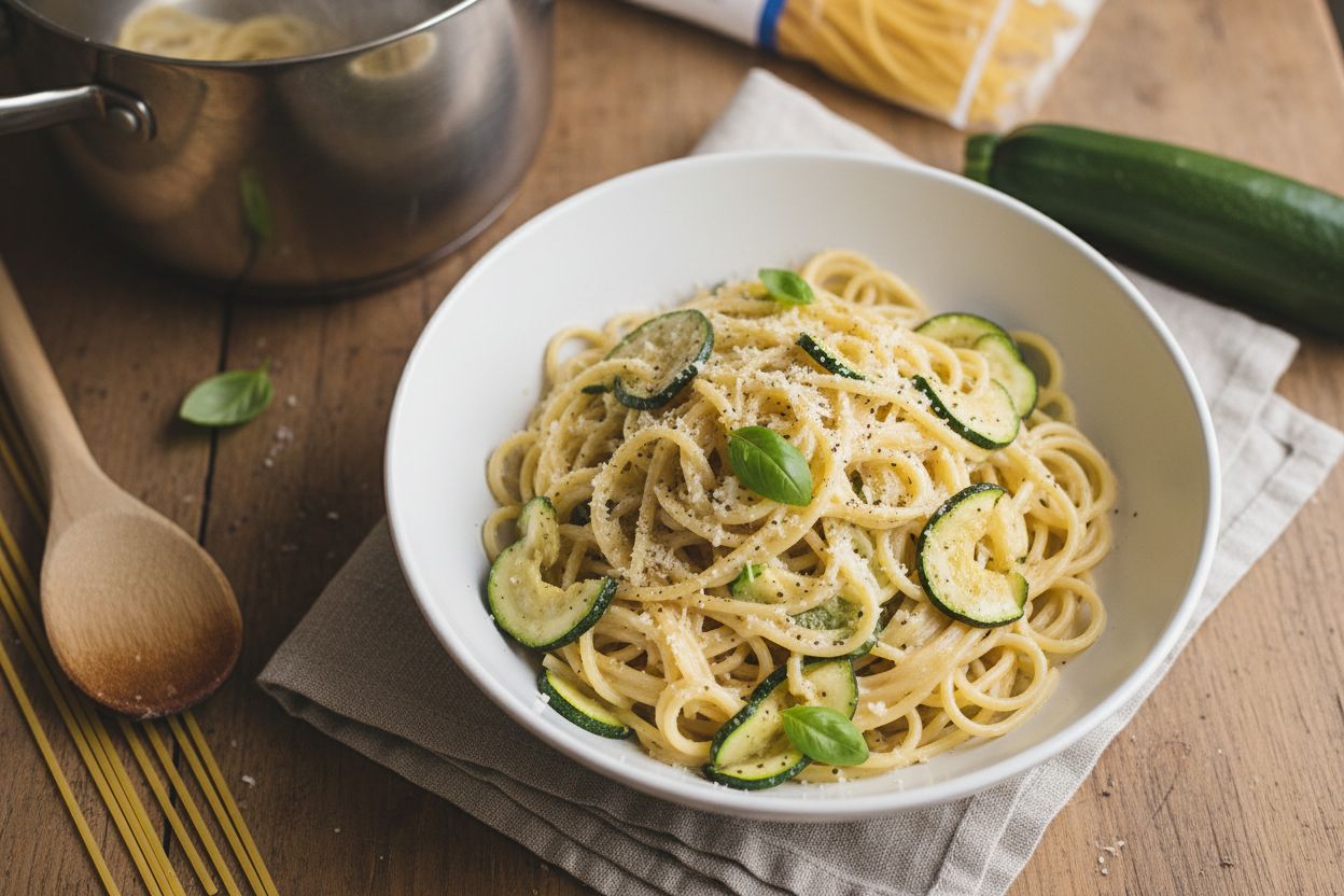 Carbonara végétarienne aux courgettes terminé