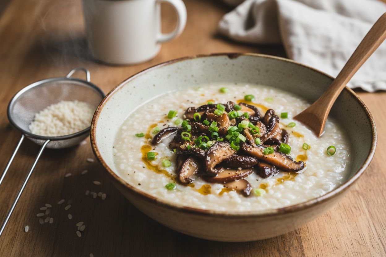 Congee chinois aux champignons terminé