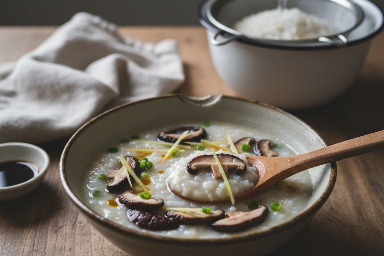 Congee aux champignons shiitake terminé