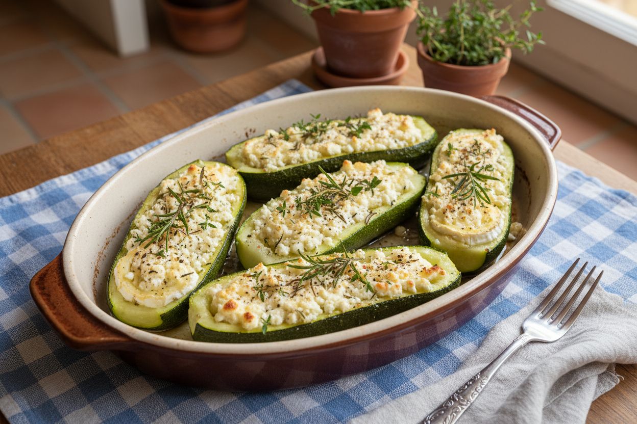 Courgettes farcies au fromage terminé