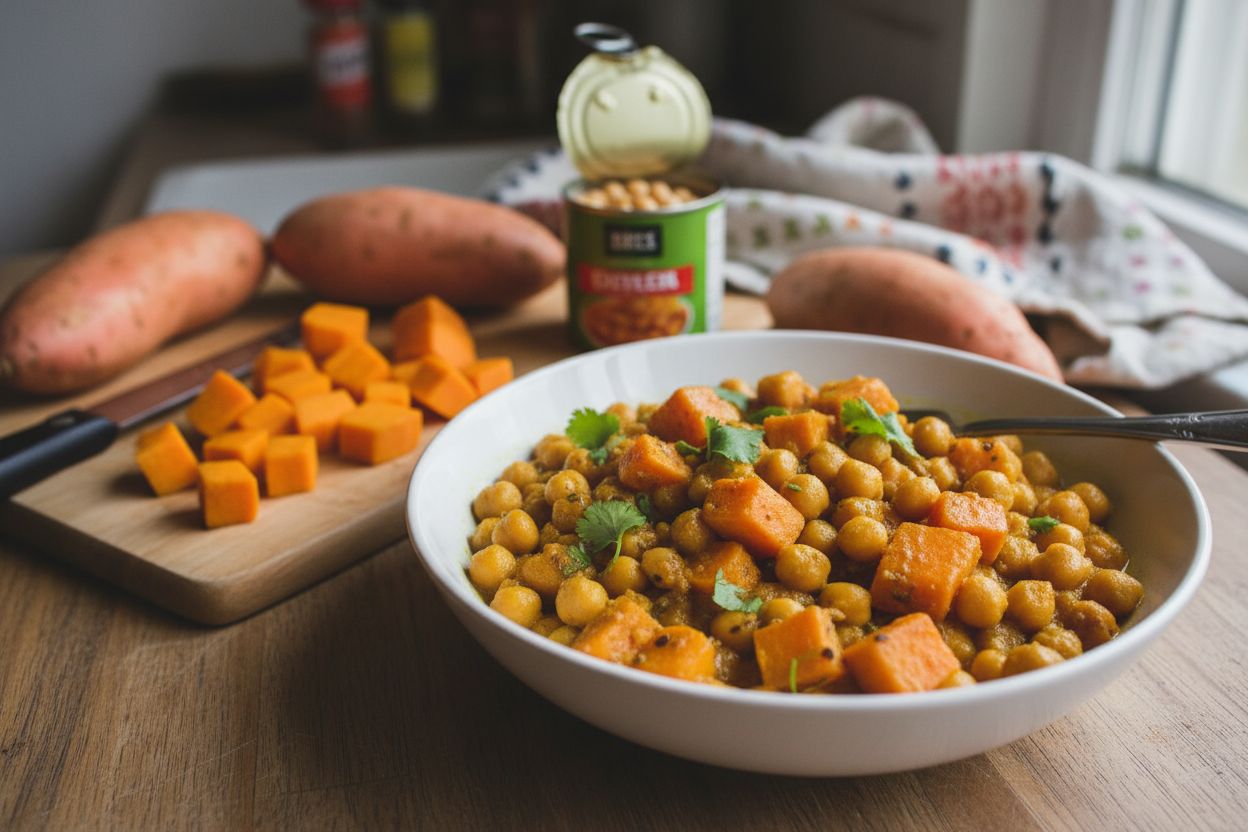 Curry de patates douces et pois chiches terminé