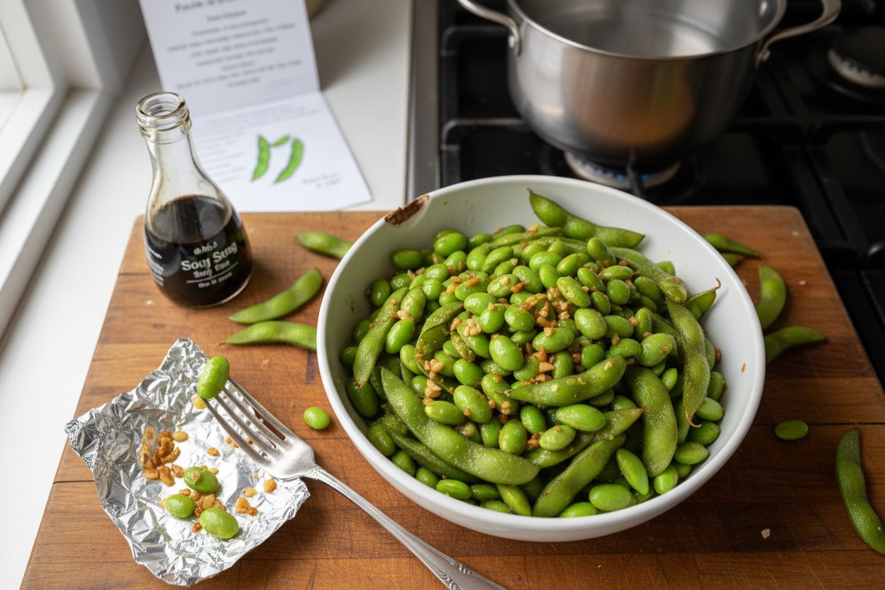 Edamame sauté à l'ail terminé