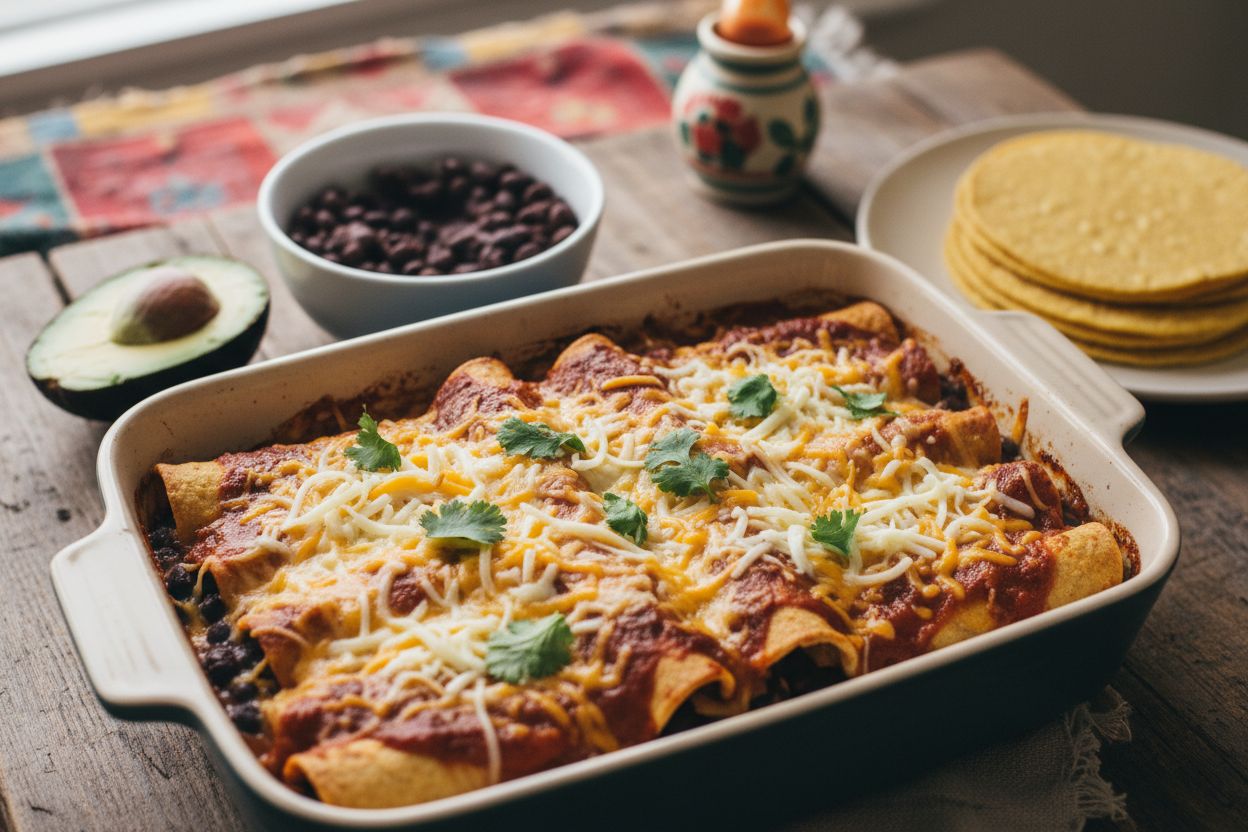 Enchiladas aux haricots noirs et fromage terminé