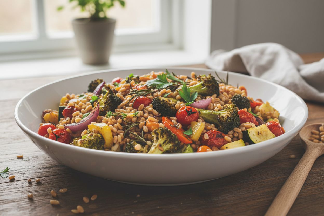Farro aux légumes rôtis terminé