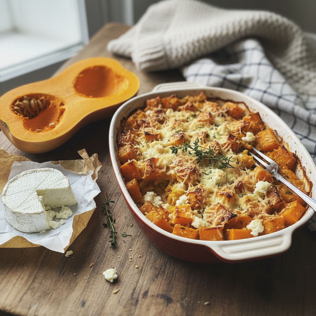 Gratin de courge butternut et chèvre sans béchamel terminé