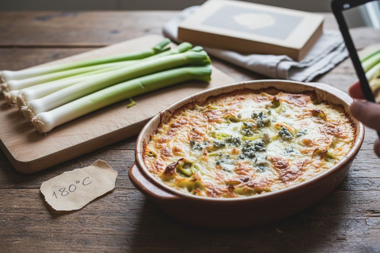 Gratin de poireaux au bleu terminé