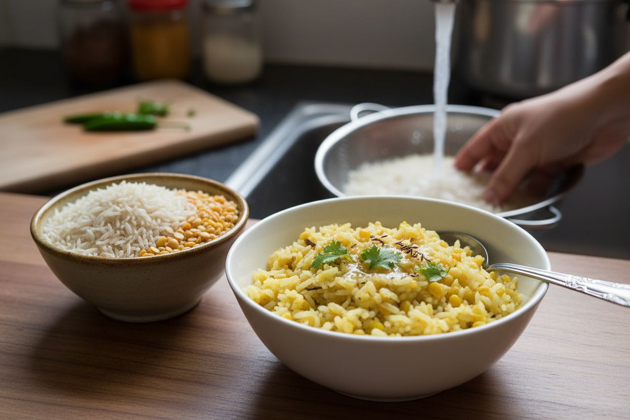 Khichdi indien (riz et lentilles) terminé