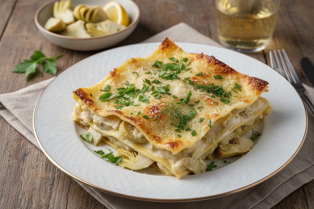 Lasagnes blanches aux artichauts terminé