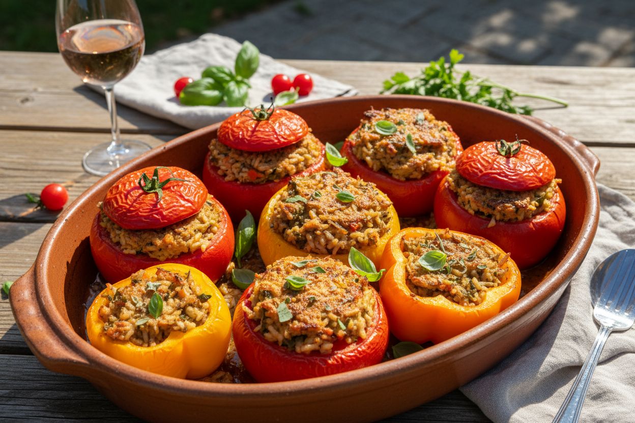 Légumes farcis variés (tomates, poivrons) terminé