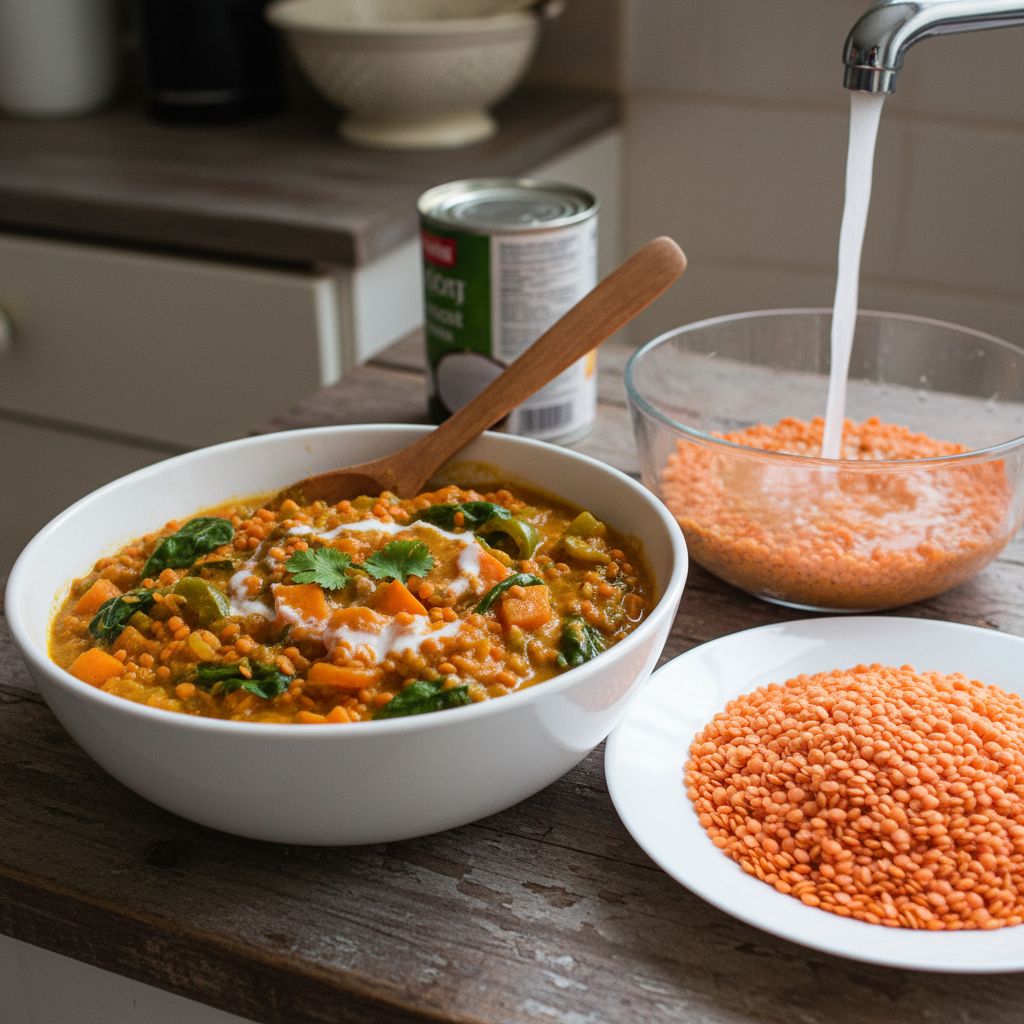 Lentille corail lait coco legumes curry terminé