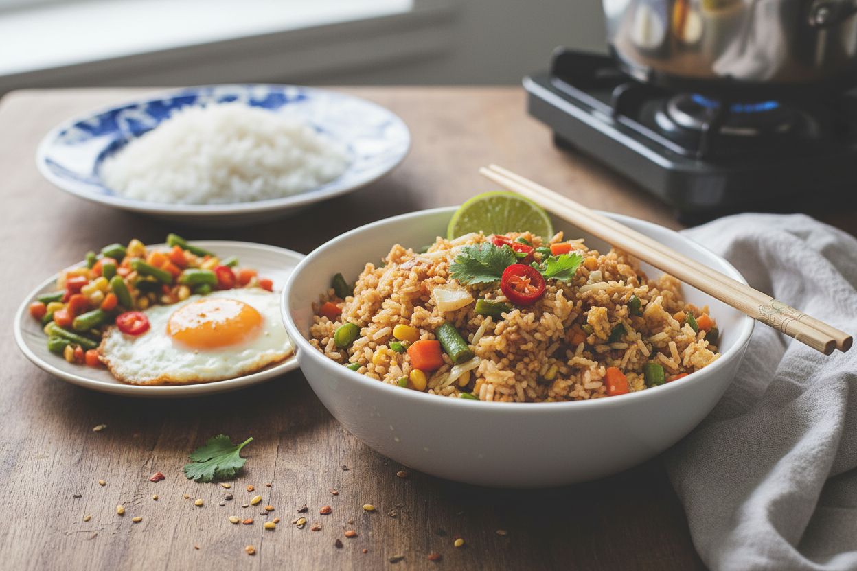 Nasi goreng indonésien végétarien terminé