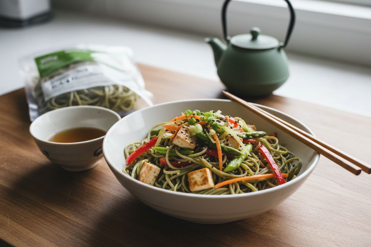 Nouilles soba au thé vert terminé