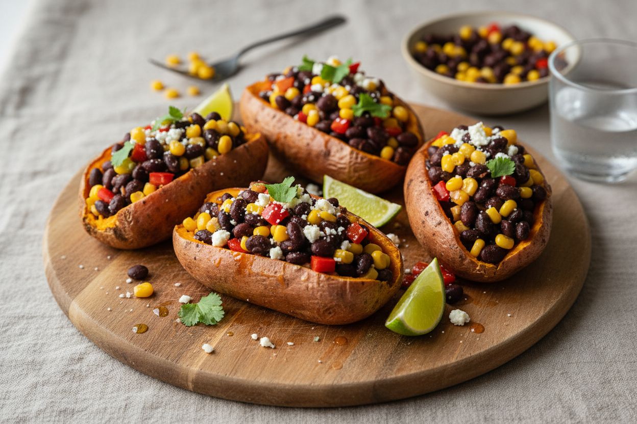 Patates douces farcies aux haricots noirs et maïs terminé