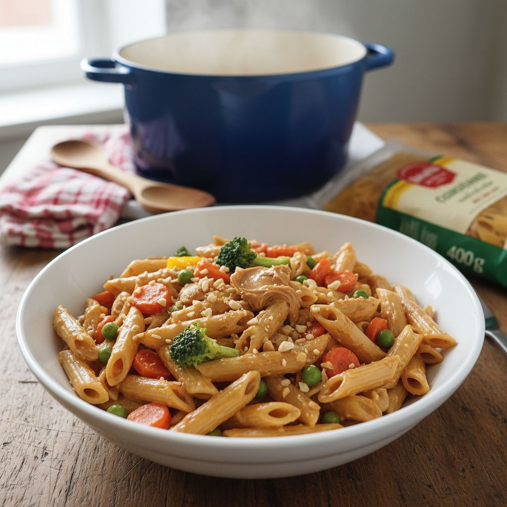 Penne petits legumes beurre de cacahuete terminé