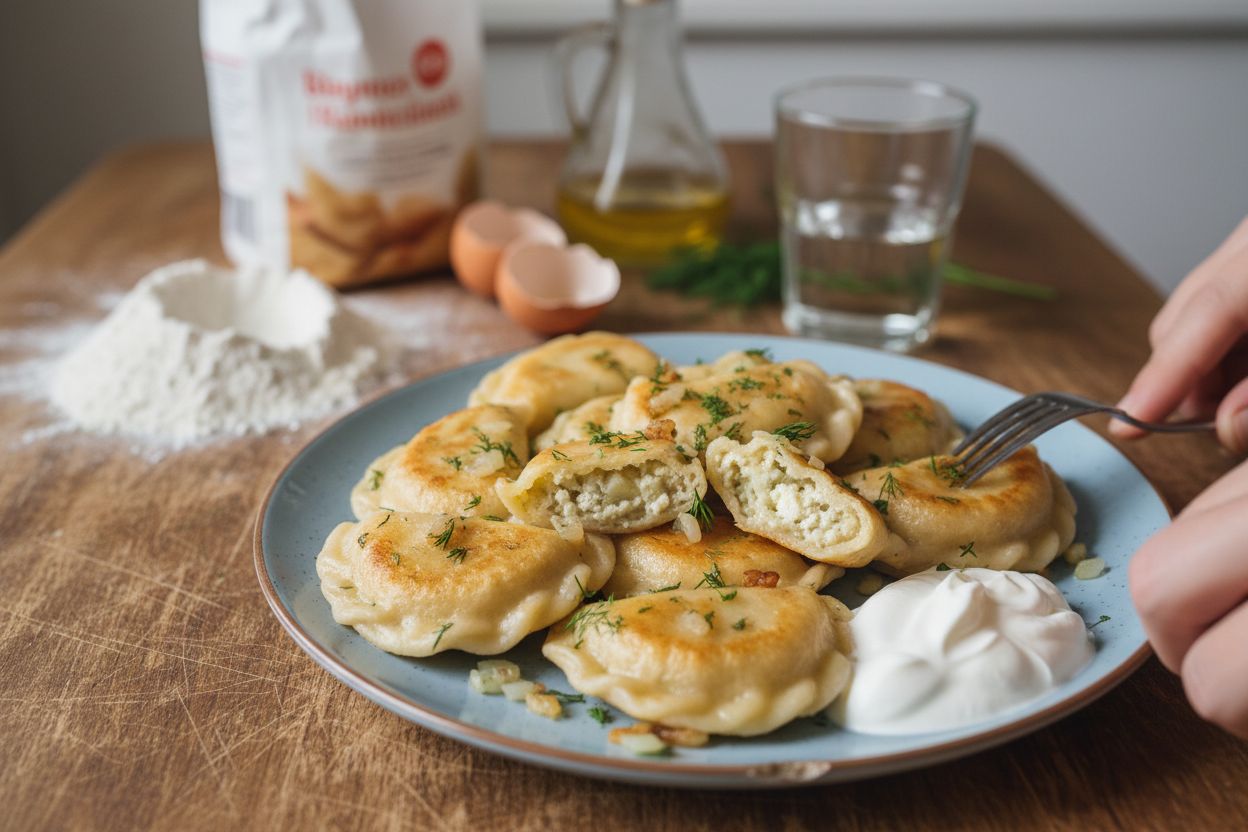 Pierogi polonais aux pommes de terre et fromage terminé