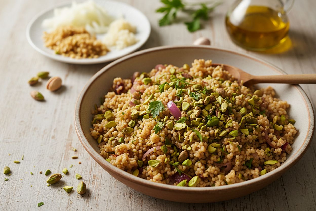 Pilaf de boulgour aux pistaches terminé