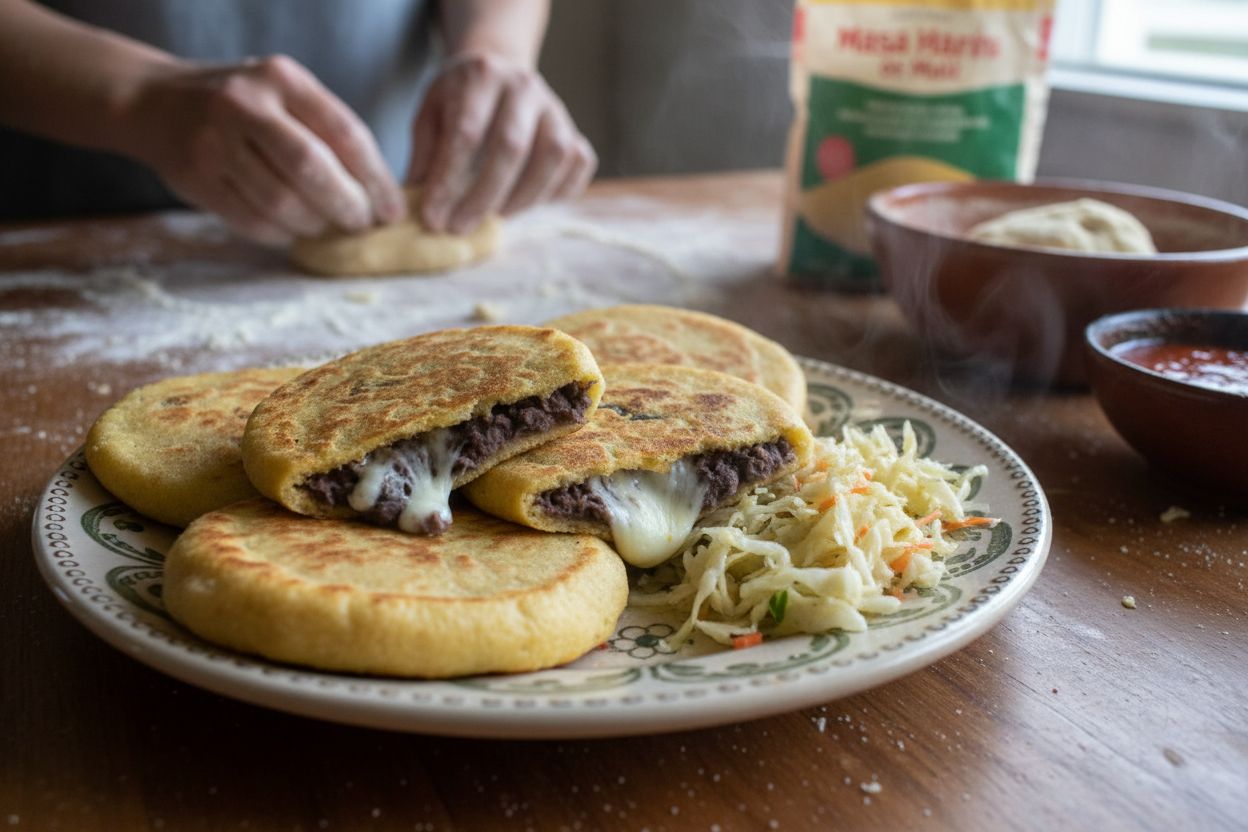 Pupusas salvadoriennes aux haricots et fromage terminé