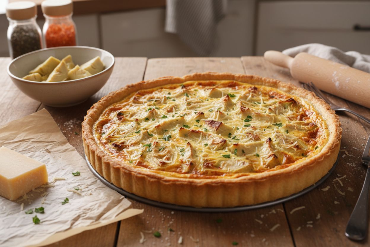 Quiche aux artichauts et parmesan terminé
