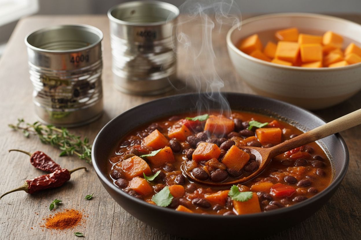 Ragoût tex-mex de haricots noirs & patate douce (fumé doux) terminé