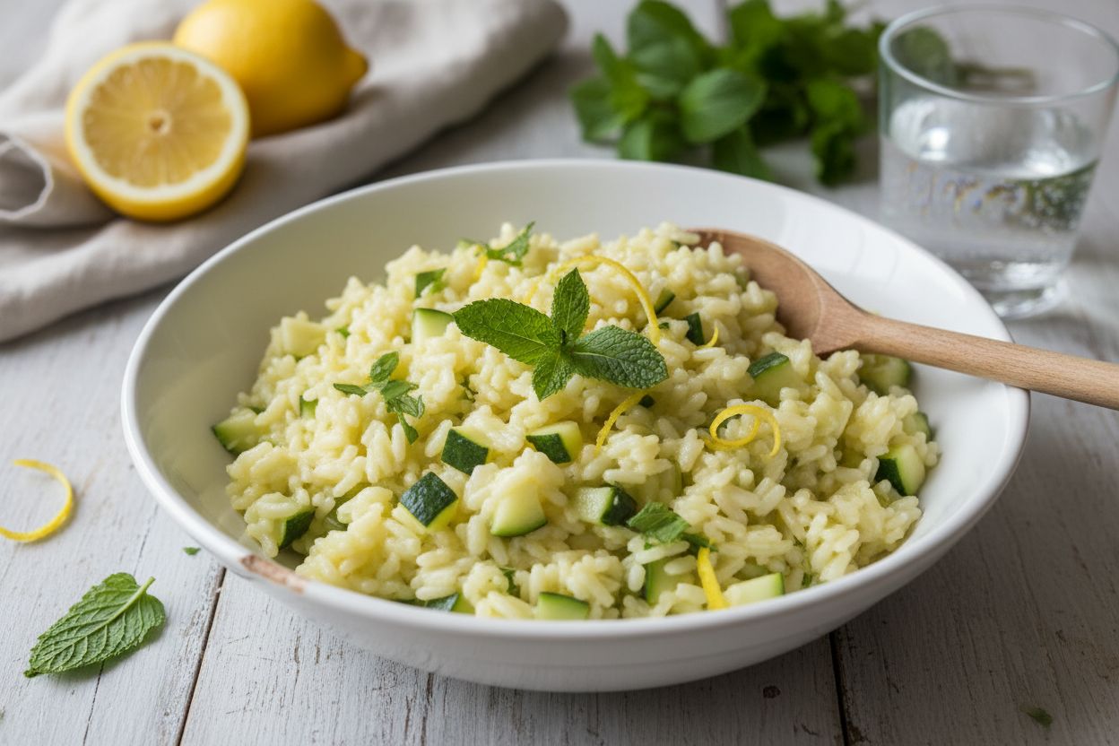 Risotto citron, courgettes & menthe fraîche terminé
