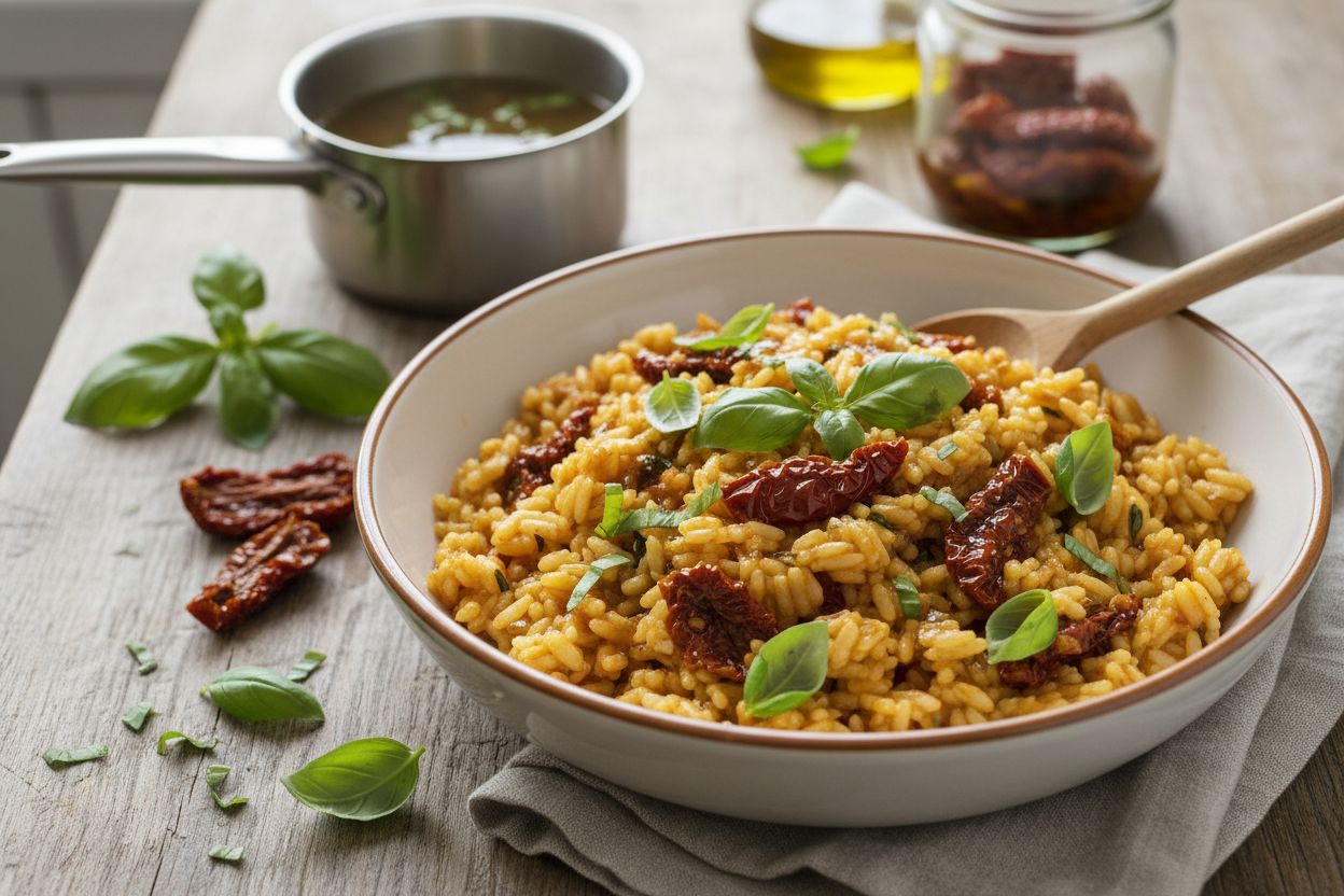 Risotto aux tomates séchées et basilic terminé