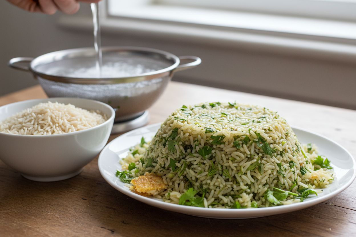 Riz persan aux herbes (sabzi polo) terminé