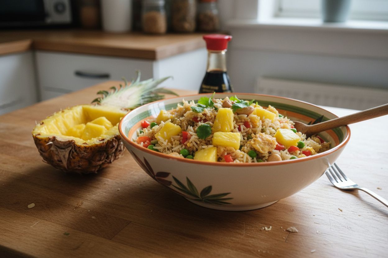 Riz frit à l'ananas terminé