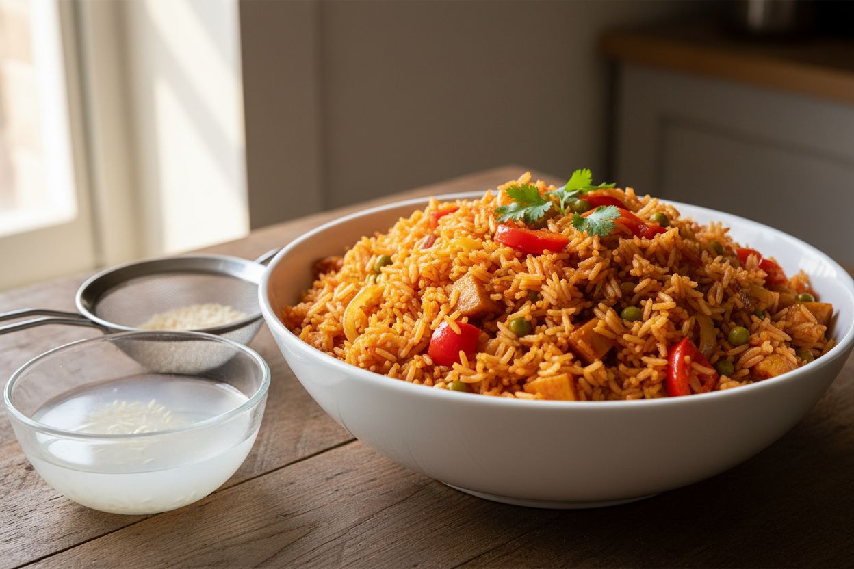 Riz jollof africain végétarien terminé
