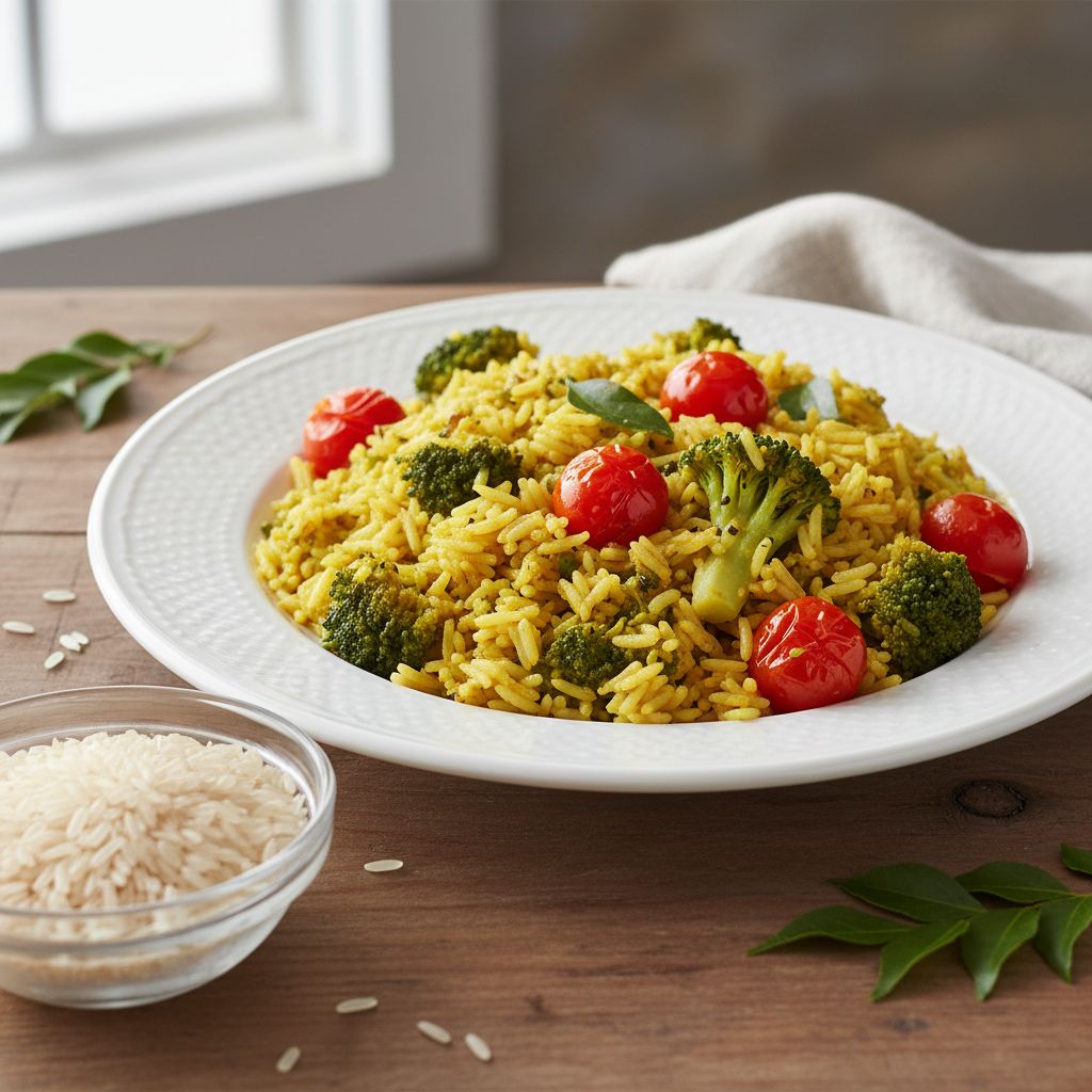 Riz pilaf curry aux brocolis tomates cerises terminé
