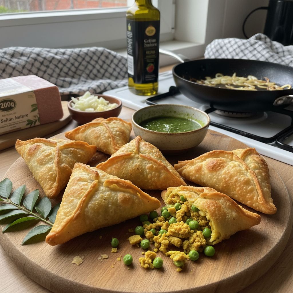 Samossas de seitan petits pois curry terminé